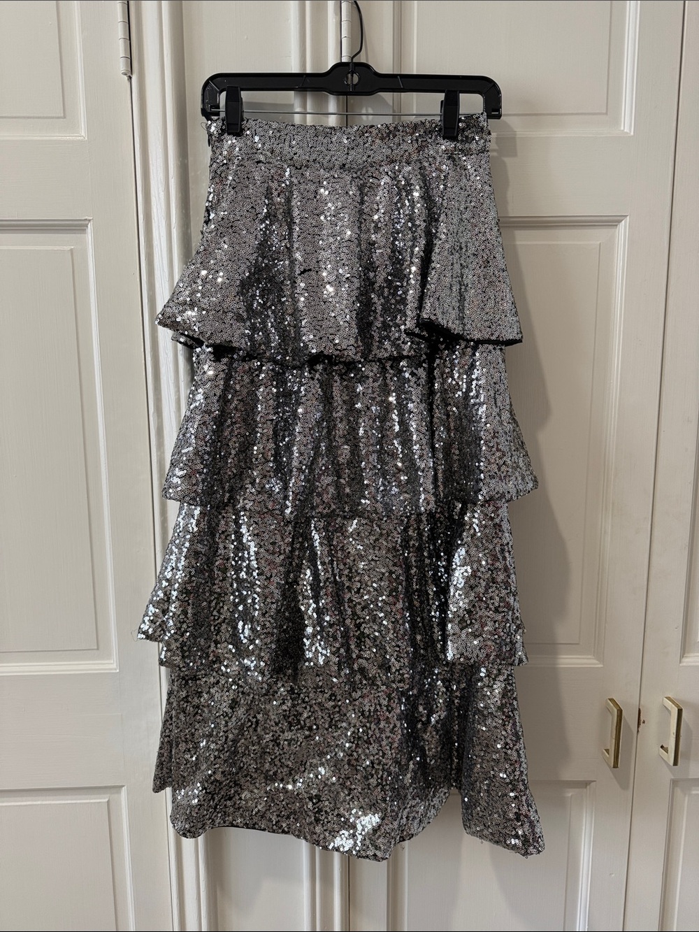 Silver Sequin Tiered Ruffle Skirt
